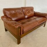 Vintage Danish mid-century cognac brown leather 2-seater Stouby 1970s