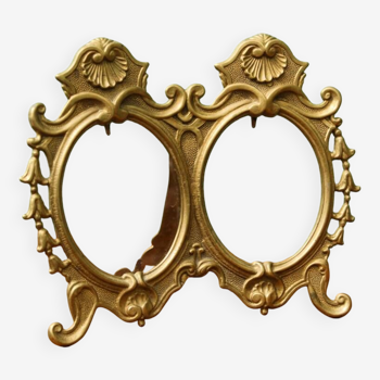 Cast bronze double photo frame, Victorian style