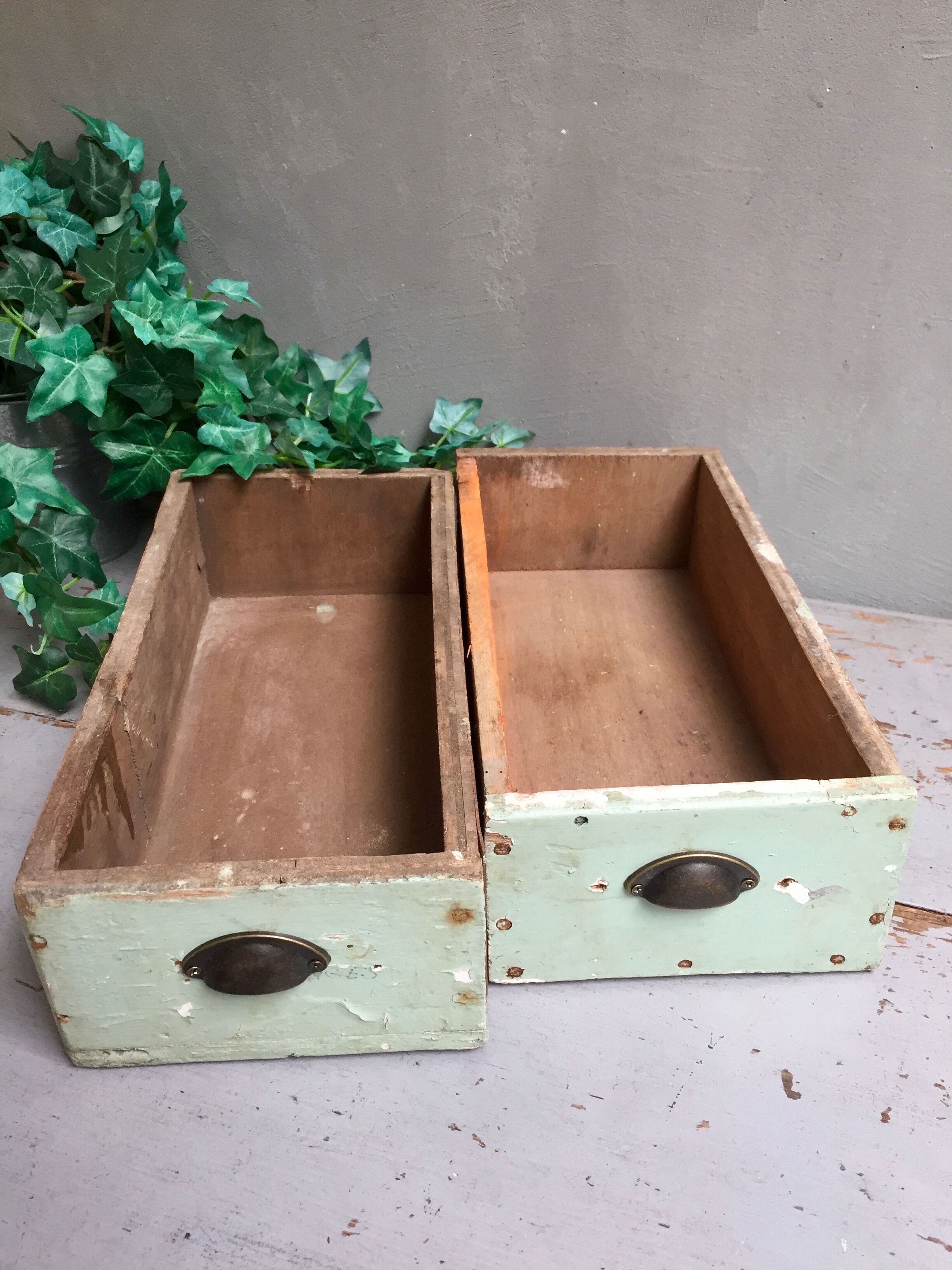 Lot of 2 trendy Wabi Sabi workshop drawers