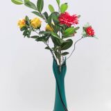 Vintage Teal Encased and Hand-Blown Murano Glass Flower Vase, Italy