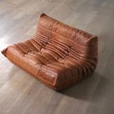 Original Ligne Roset Togo Two Seater Sofa In Leather By Michel Ducaroy '80s