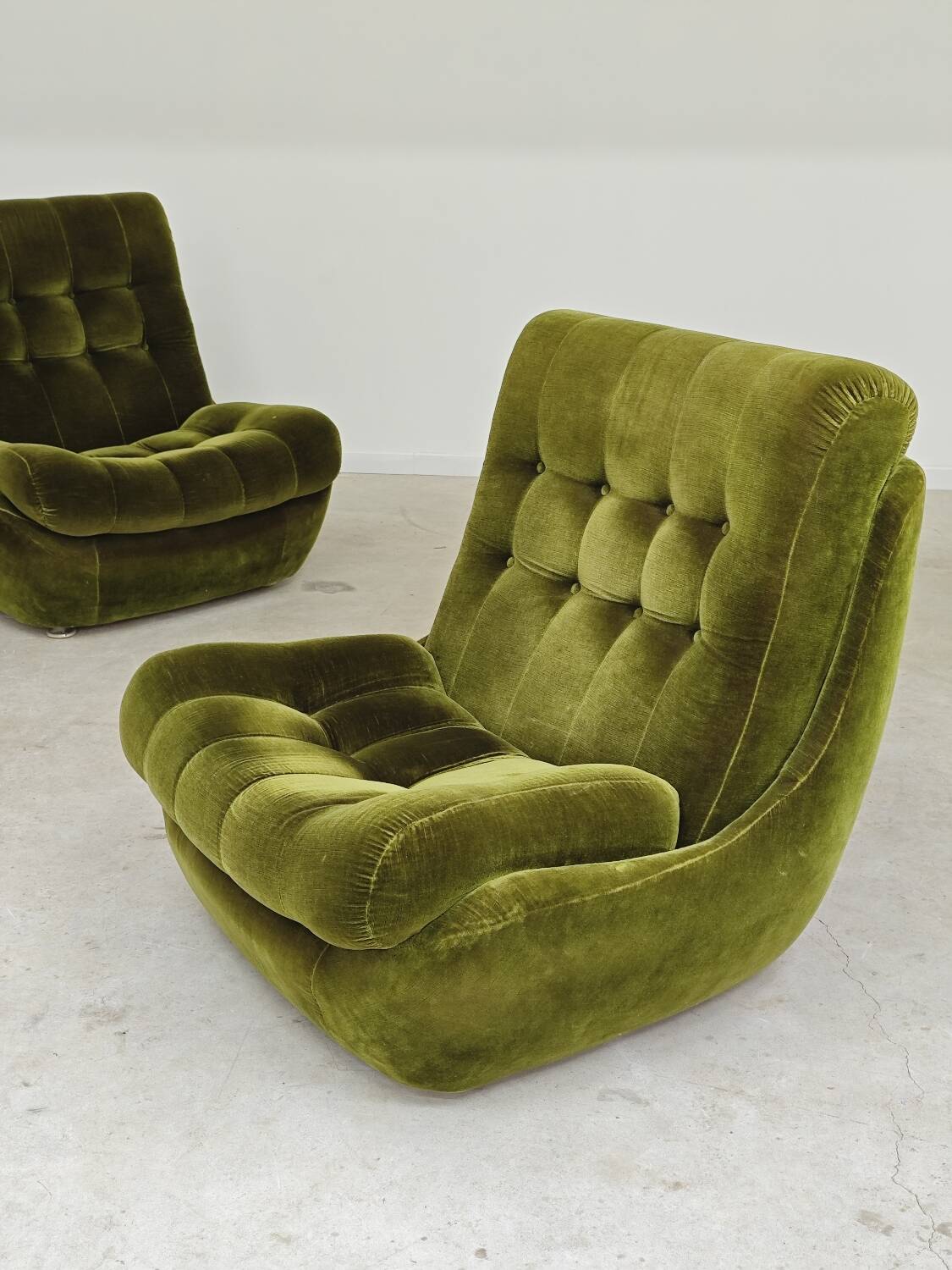 Pair of green velvet Atlantis armchairs by Jitona, ex Czechoslovakia 60s
