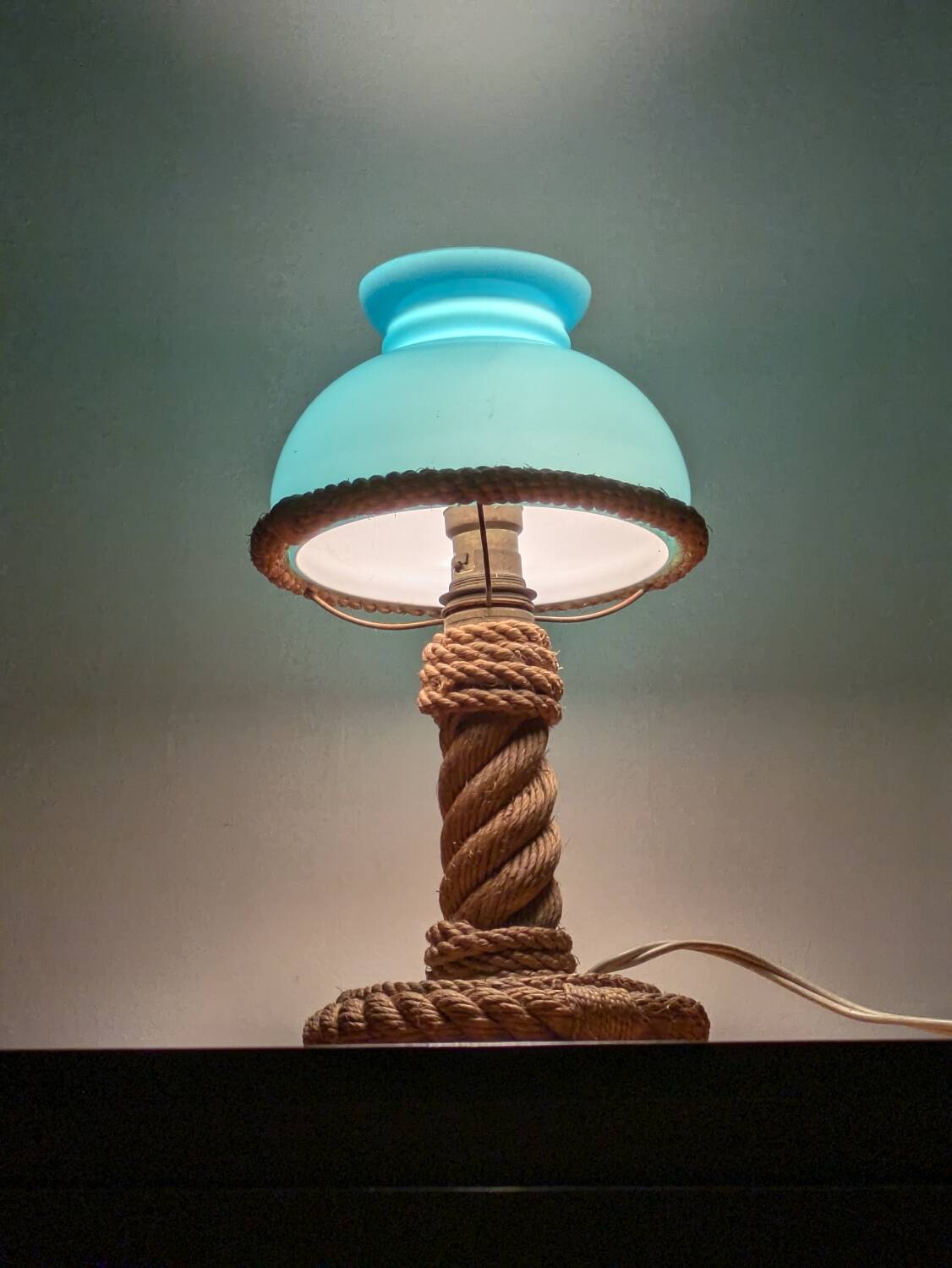 Vintage 1960s rope and opaline desk lamp
