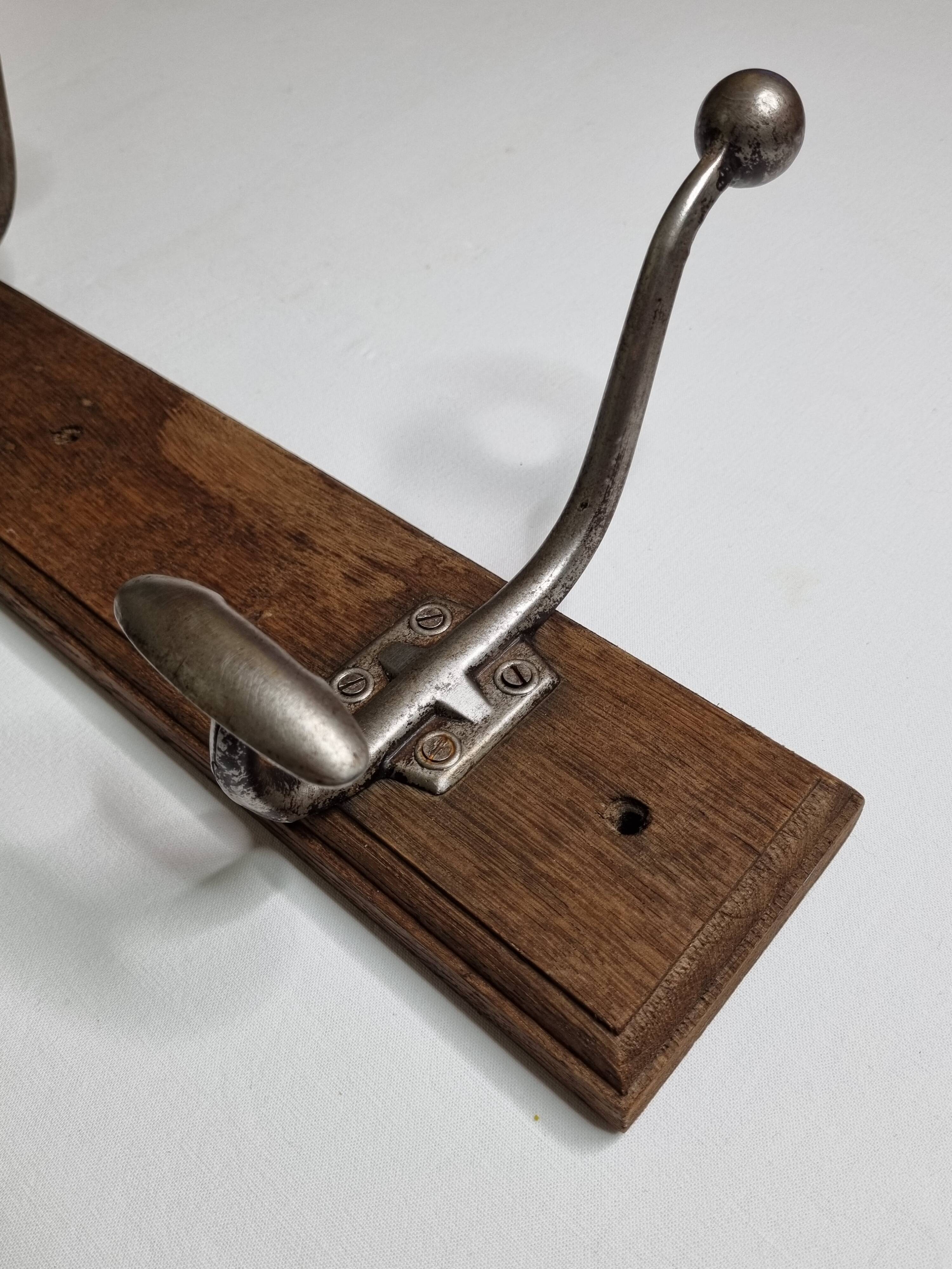 School wall coat rack, old, 3 hooks, 80 cm