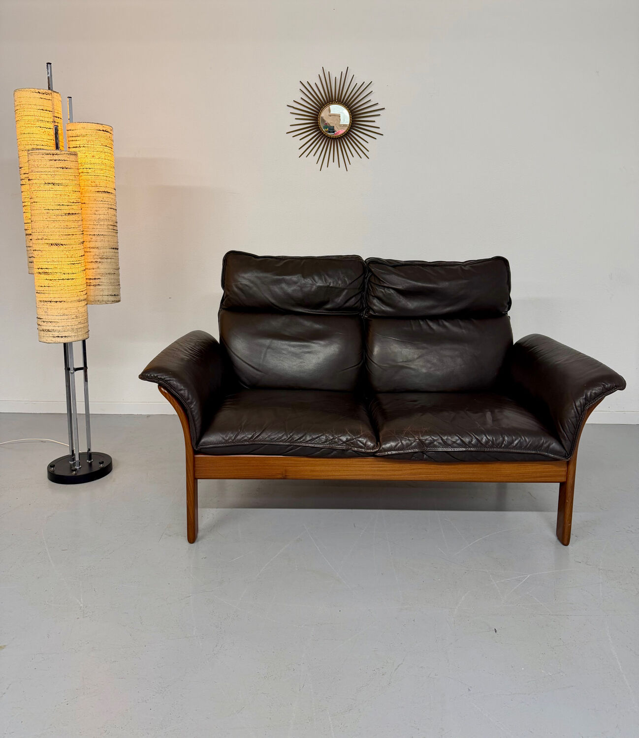 Vintage black leather Dreipunkt Scala design 2-seater sofa.
