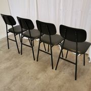 SET of 4 Vintage School Chairs /Black Leather / STOL Kamnik 80s Yugoslavia