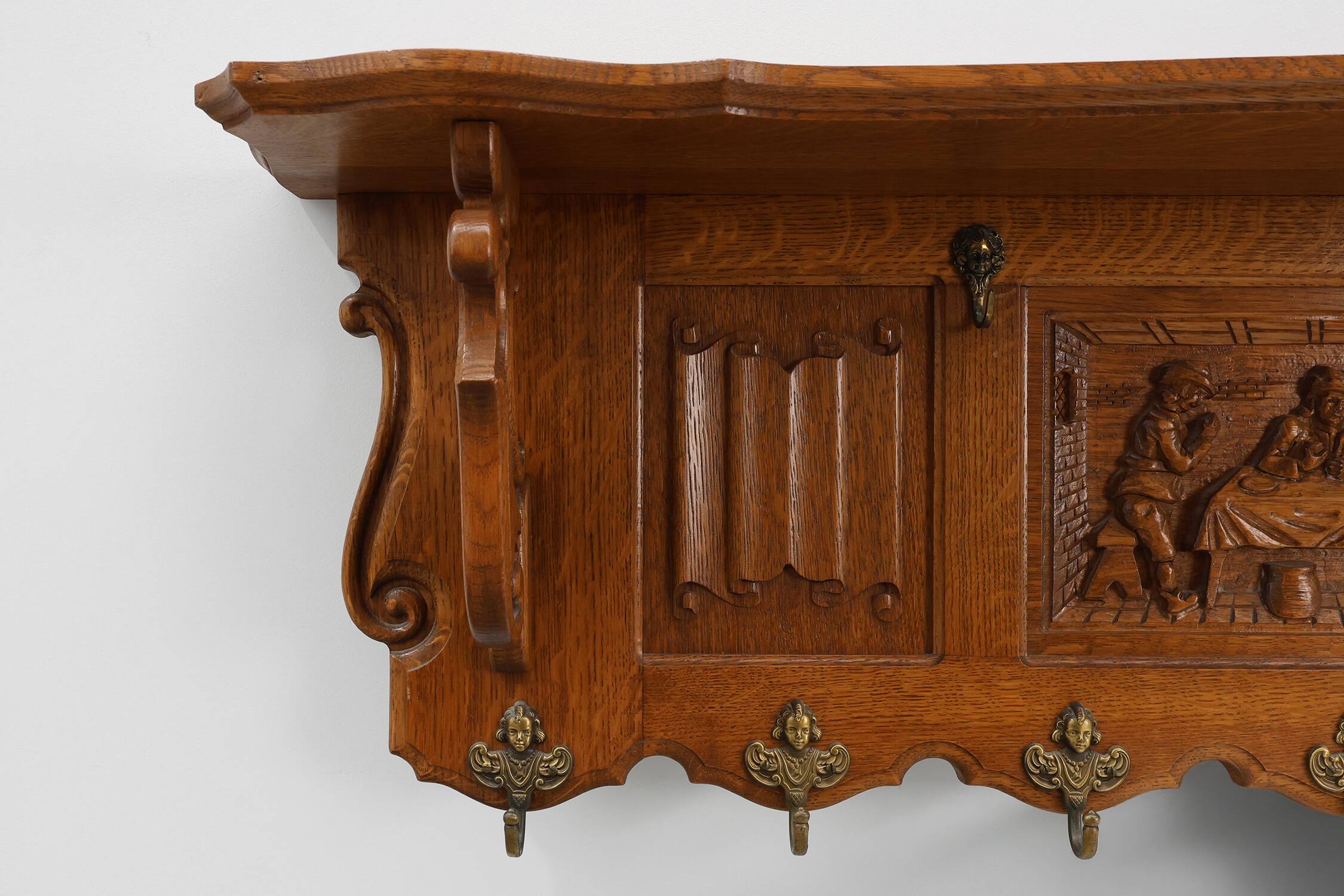 20th century Belgian Oak Coatrack in Baroque Bruegel Style