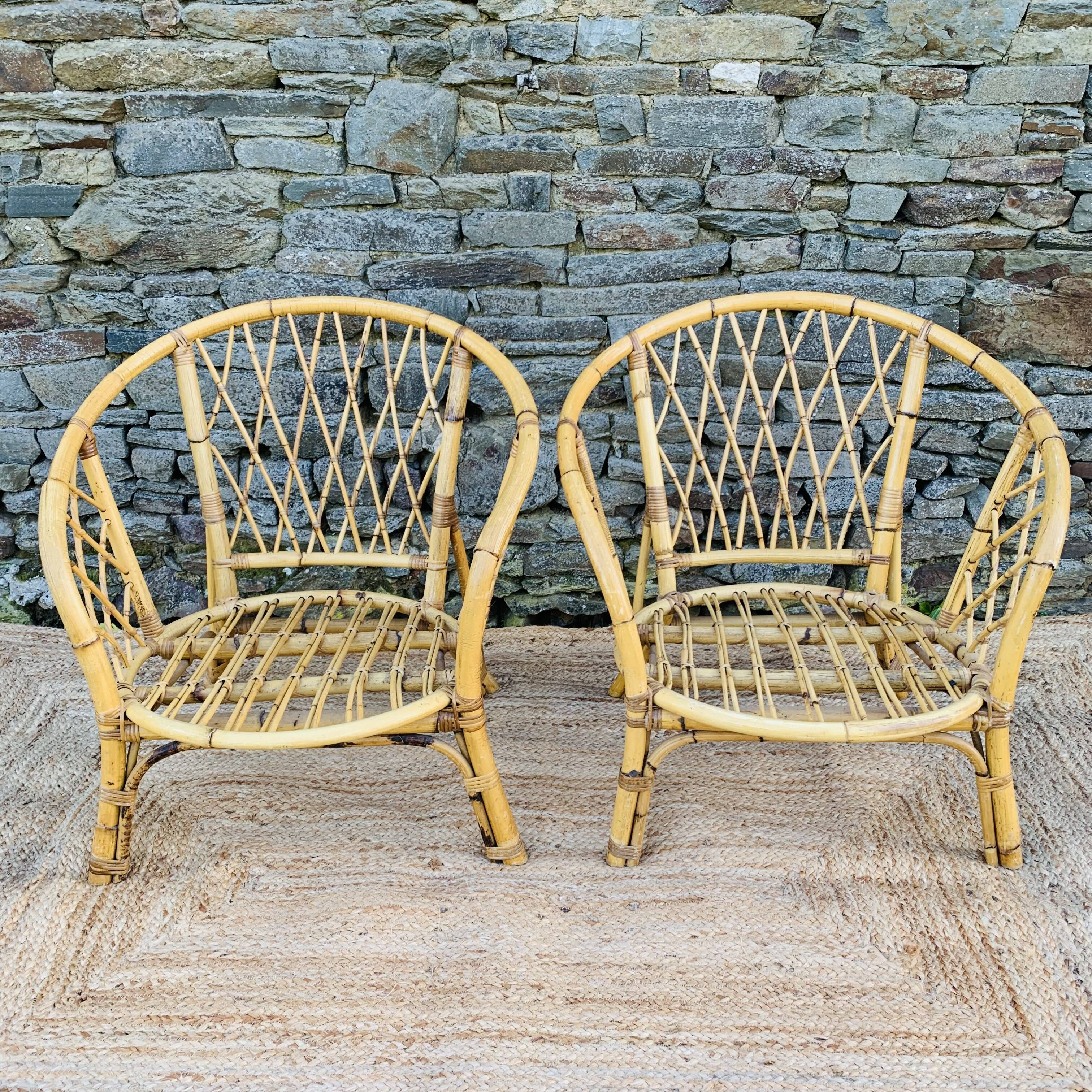 Pair of adult rattan armchairs