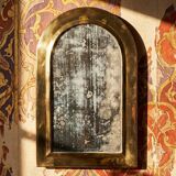 Large vintage Moroccan handcrafted wall mirror from the 1950s-70s, solid brass arch