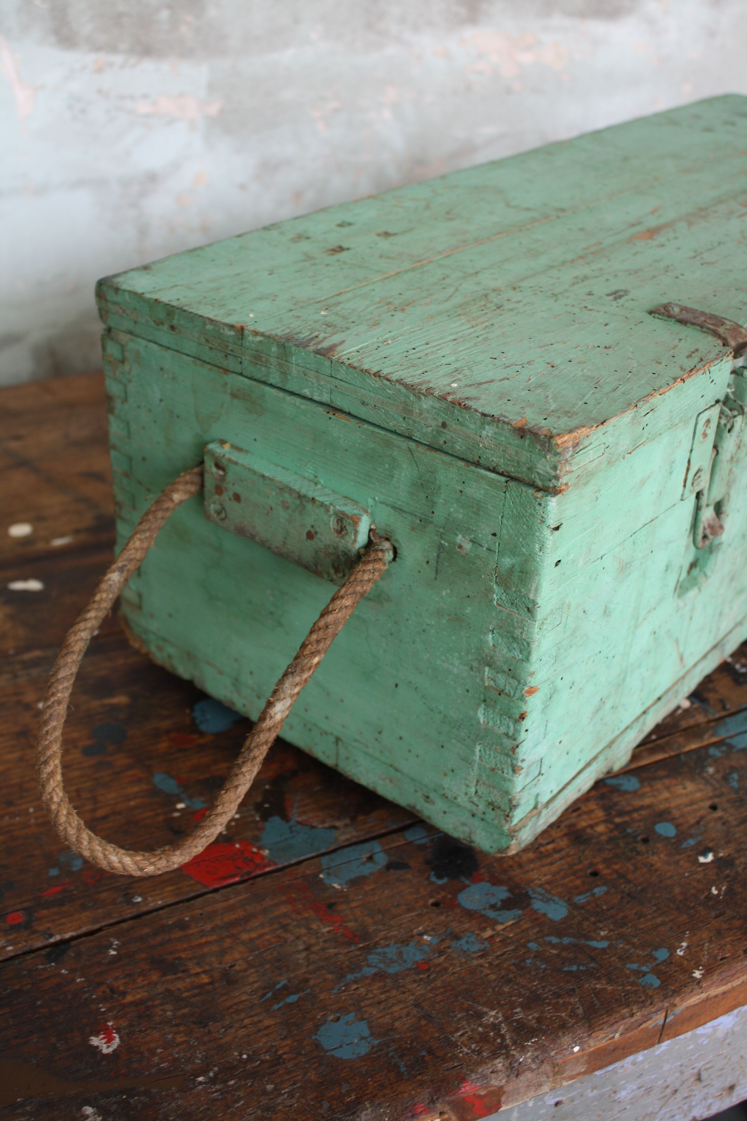 Green vintage wood tool case