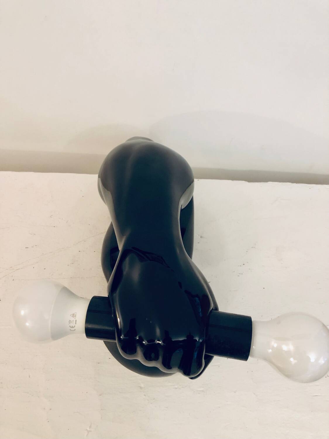 Vintage ceramic dumbbell lamp by JC Peiré