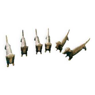 6 silver metal dog-shaped knife holders