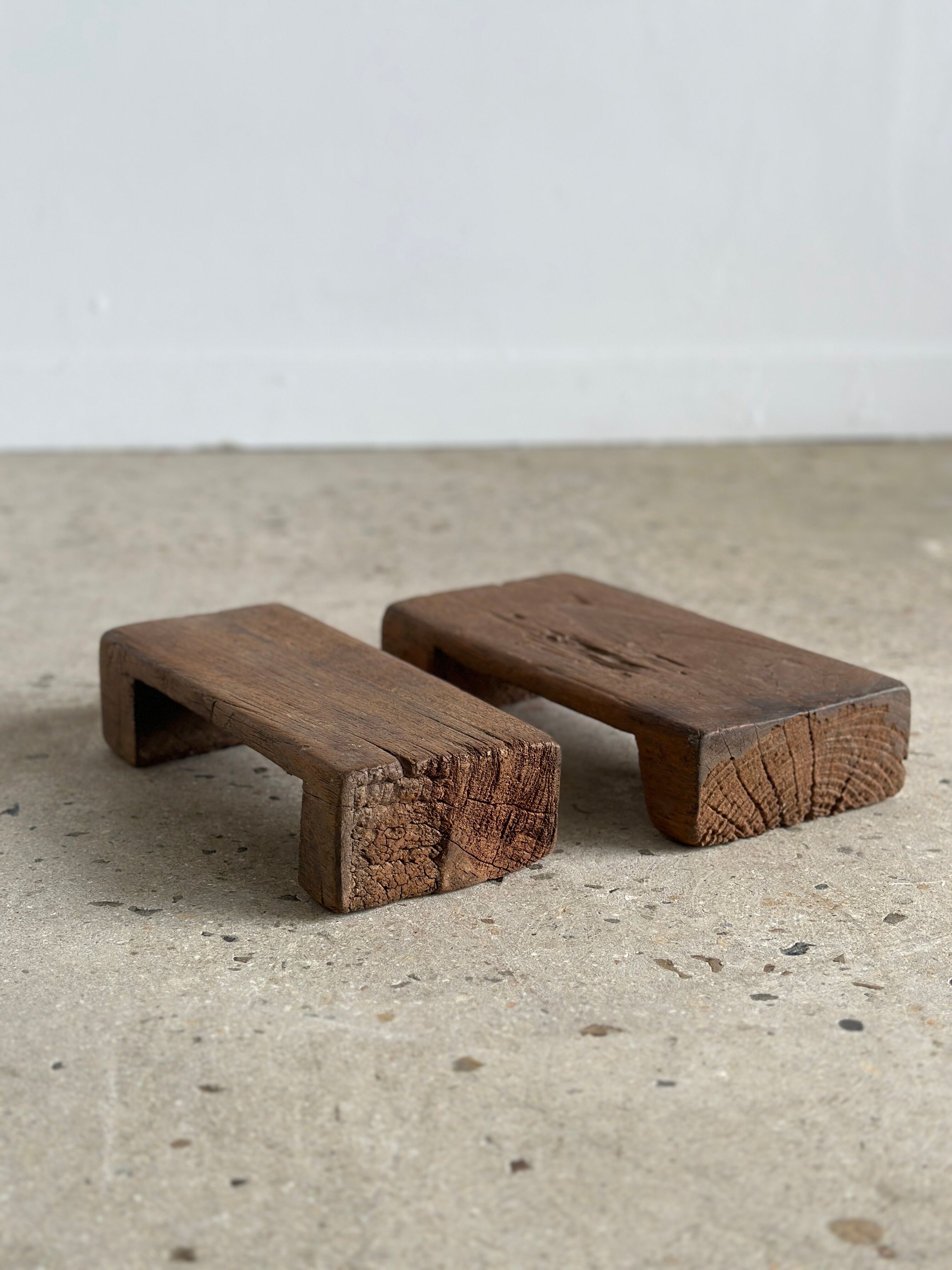 Mini Asian teak side stool blonde