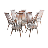 Set of eight vintage Ercol elm & beech Goldsmiths dining chairs mid century