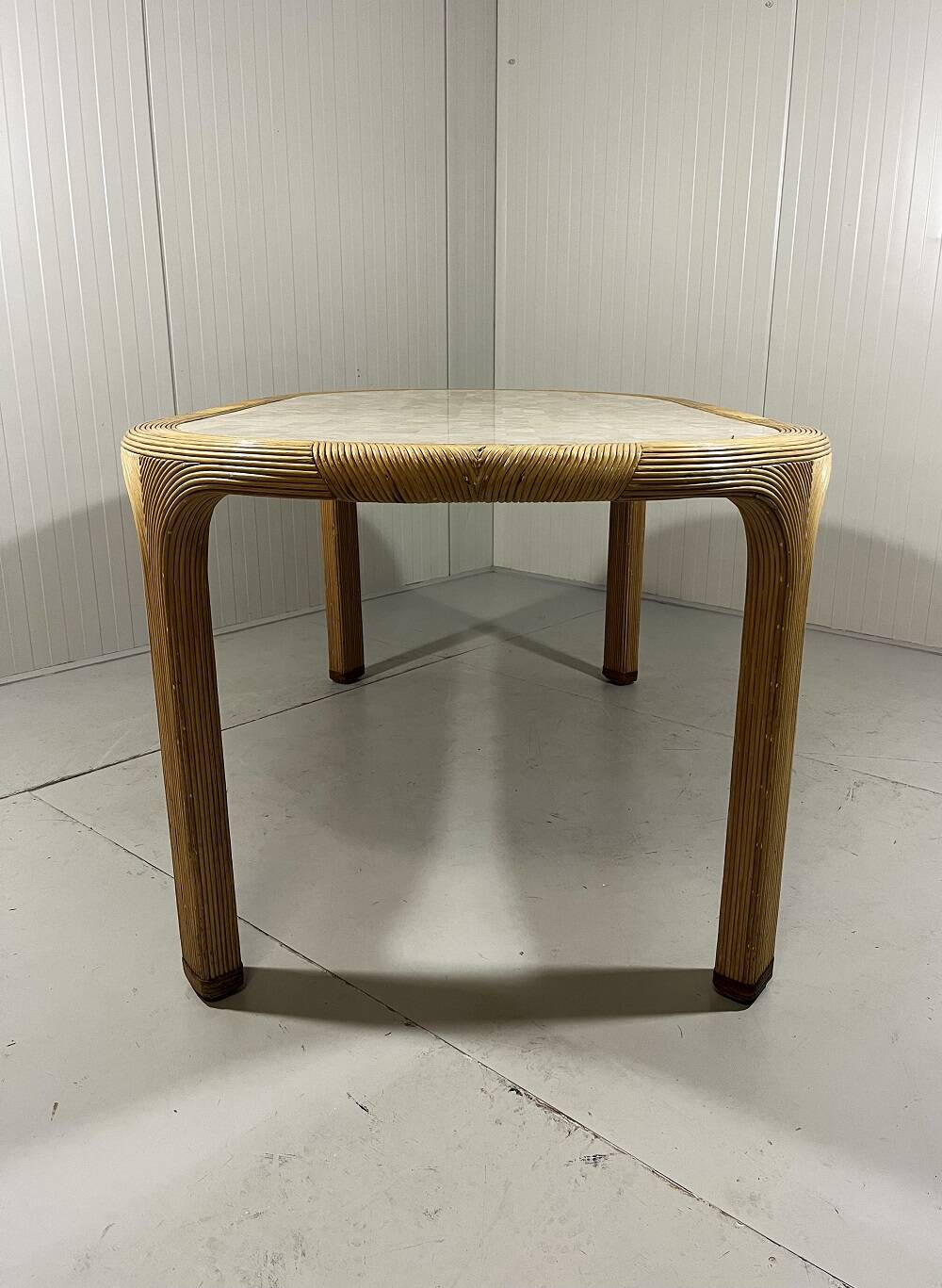 Vivai del Sud rattan & travertine dining table Italy 1960’s