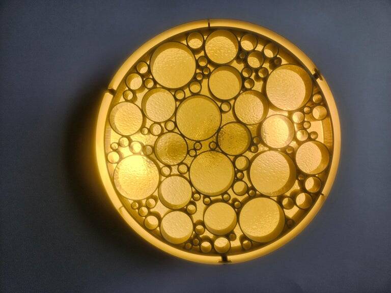 Set of three large rare midcentury flush mounts Alliance, RAAK, 1970