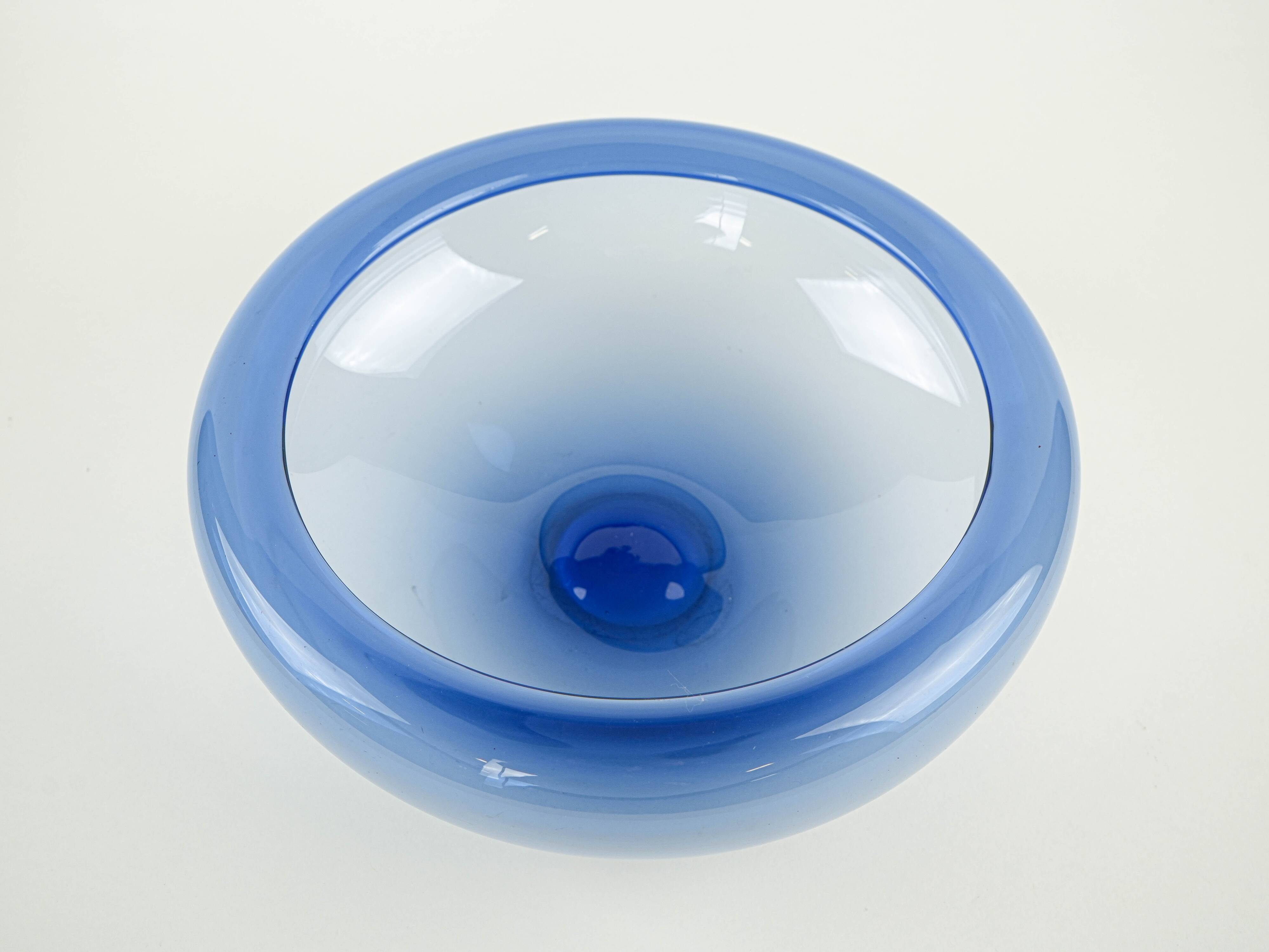 Blue glass bowl, Danish design, 1970s, manufactured by Holmegaard