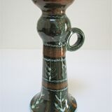 enamelled ceramic candle holder signed "S" plant decoration 70s
