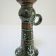 enamelled ceramic candle holder signed "S" plant decoration 70s