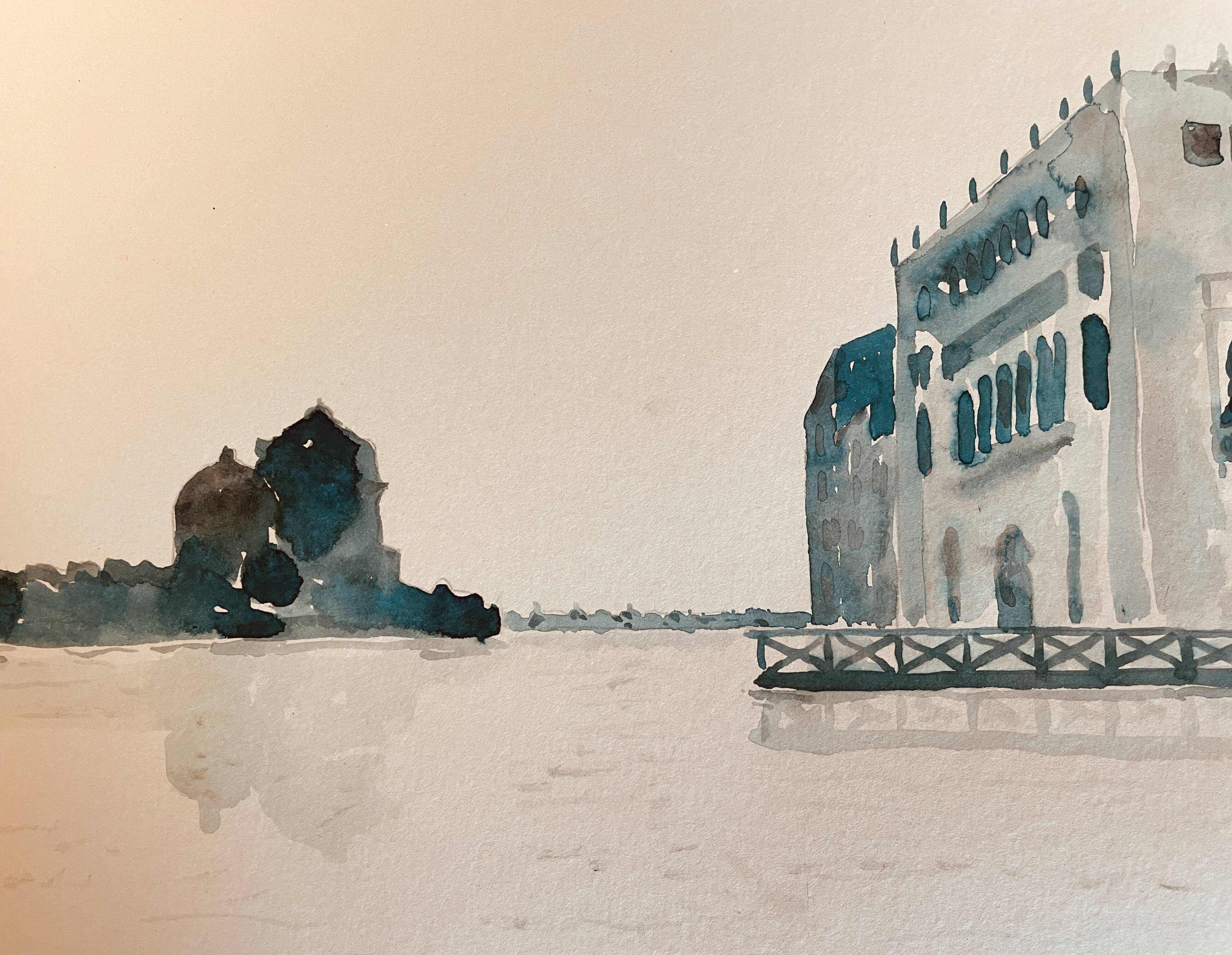 Watercolor painting "Twilight in Venice at the Cipriani", signed
