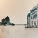 Watercolor painting "Twilight in Venice at the Cipriani", signed