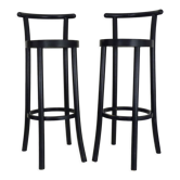 Paire de tabourets de bar avec dossier en bois noir par Baumann France, années 60