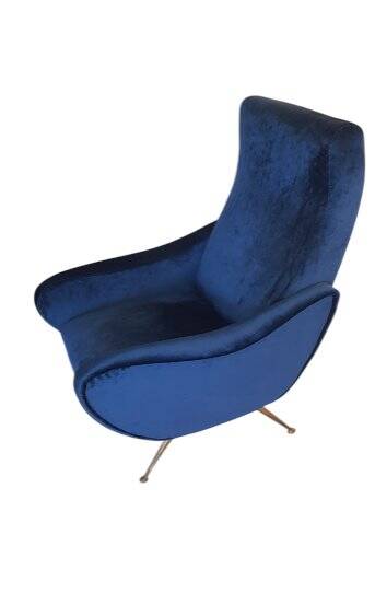 Fauteuils en velours bleu du milieu du siècle, lot de 2