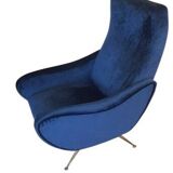 Fauteuils en velours bleu du milieu du siècle, lot de 2