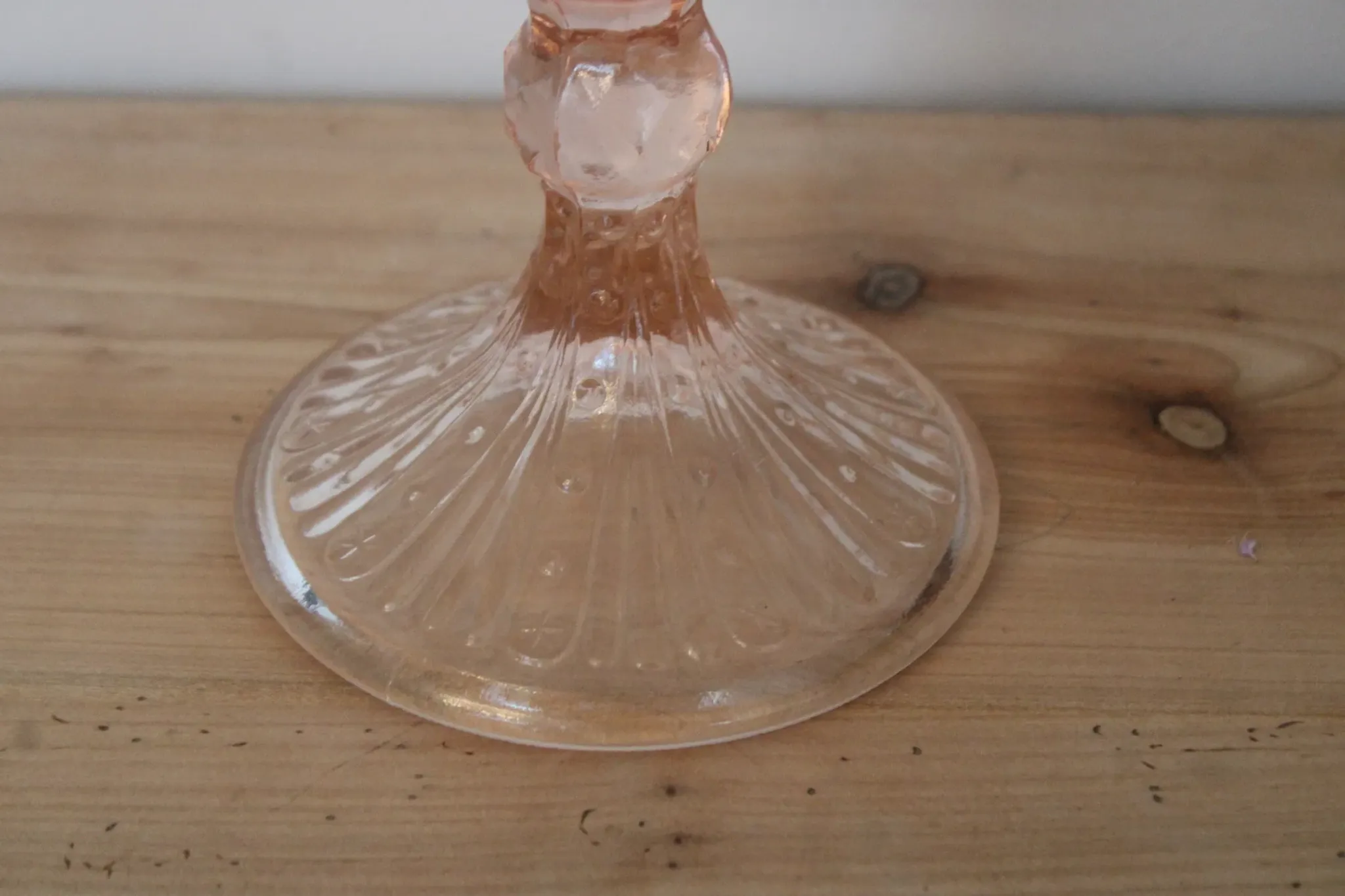 Vintage pink glass footed bowl – Star-decorated compote with draping – Ø 24 cm