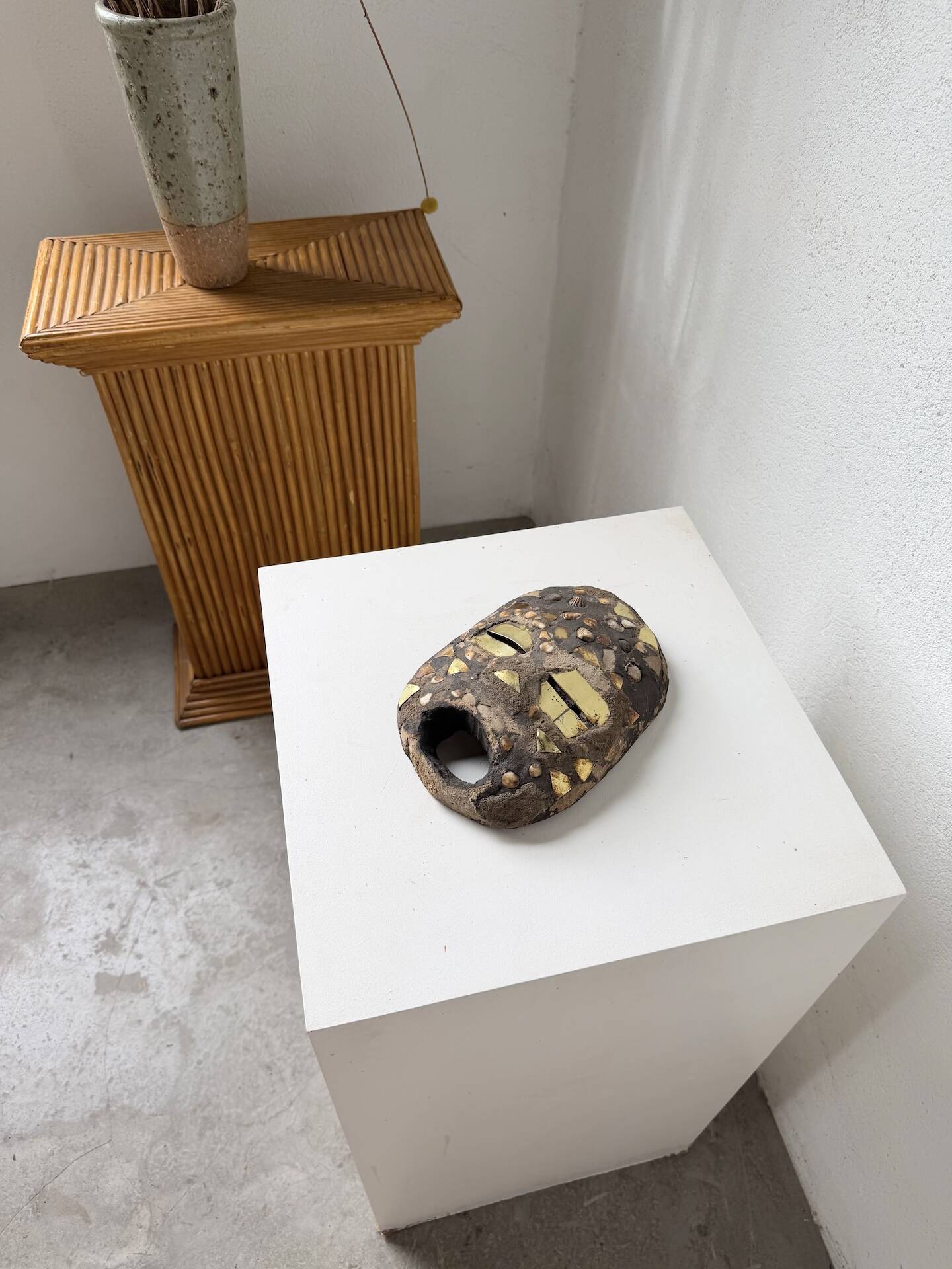 Ancient African mask Luba wood and shell