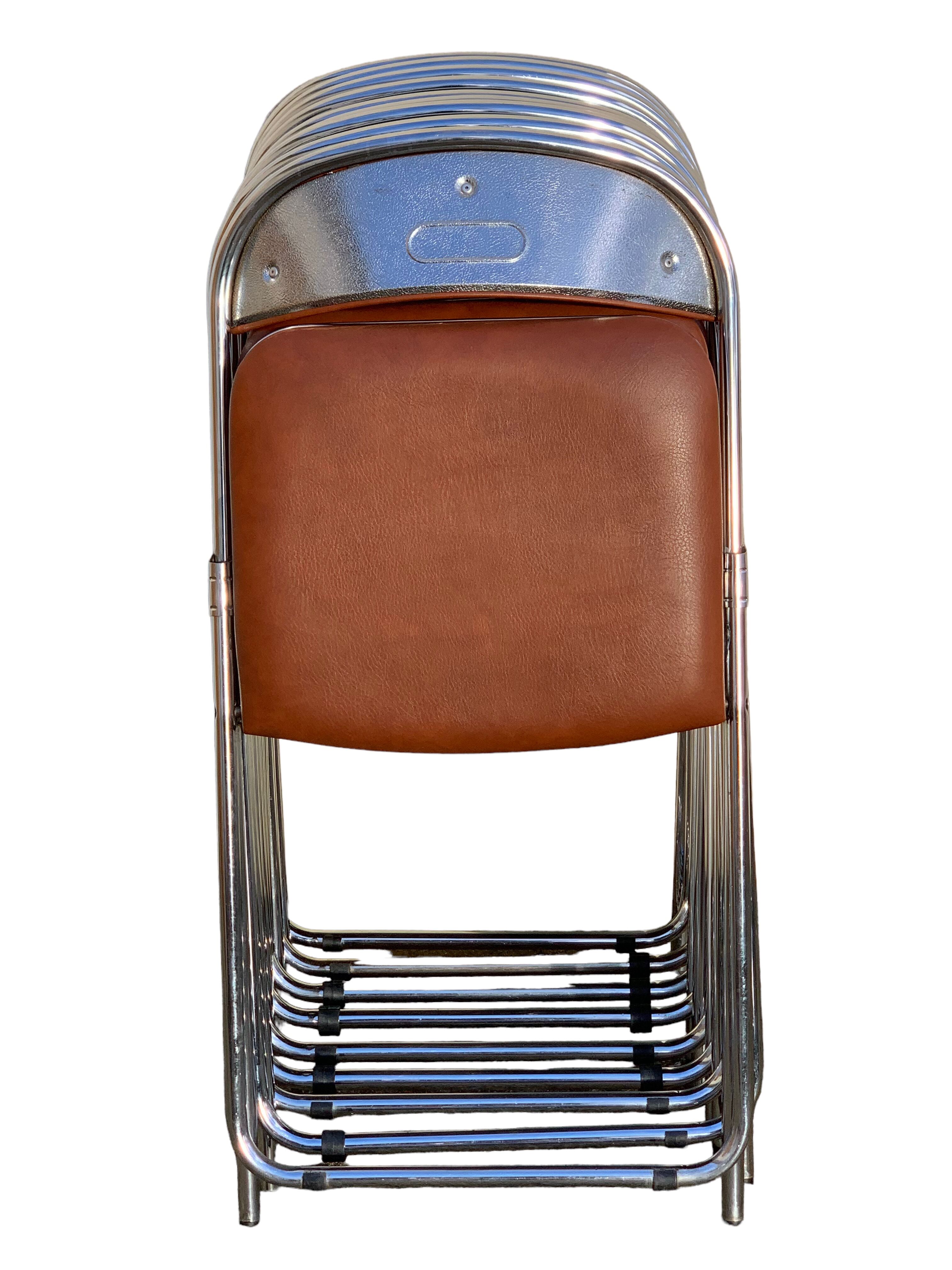 10 vintage skai and chrome metal folding chairs 1970