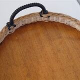 Vintage Scandinavian teak and rattan tray 1960