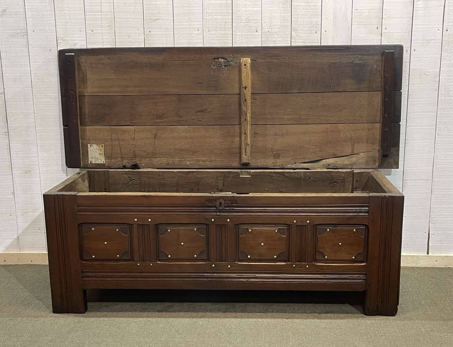 19th century Breton oak storage bench