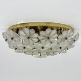 Large Floral Crystal Glass Flush Lamp by Ernst Palme , 1970s