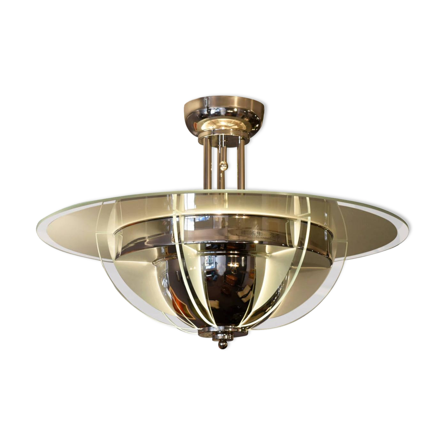 Deco France 1930 s plated nickel chandelier