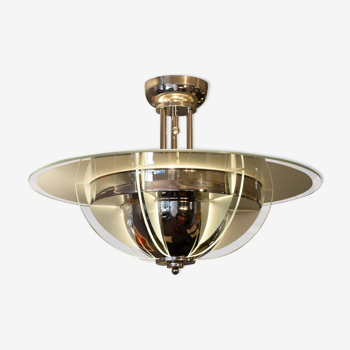Deco France 1930 s plated nickel chandelier