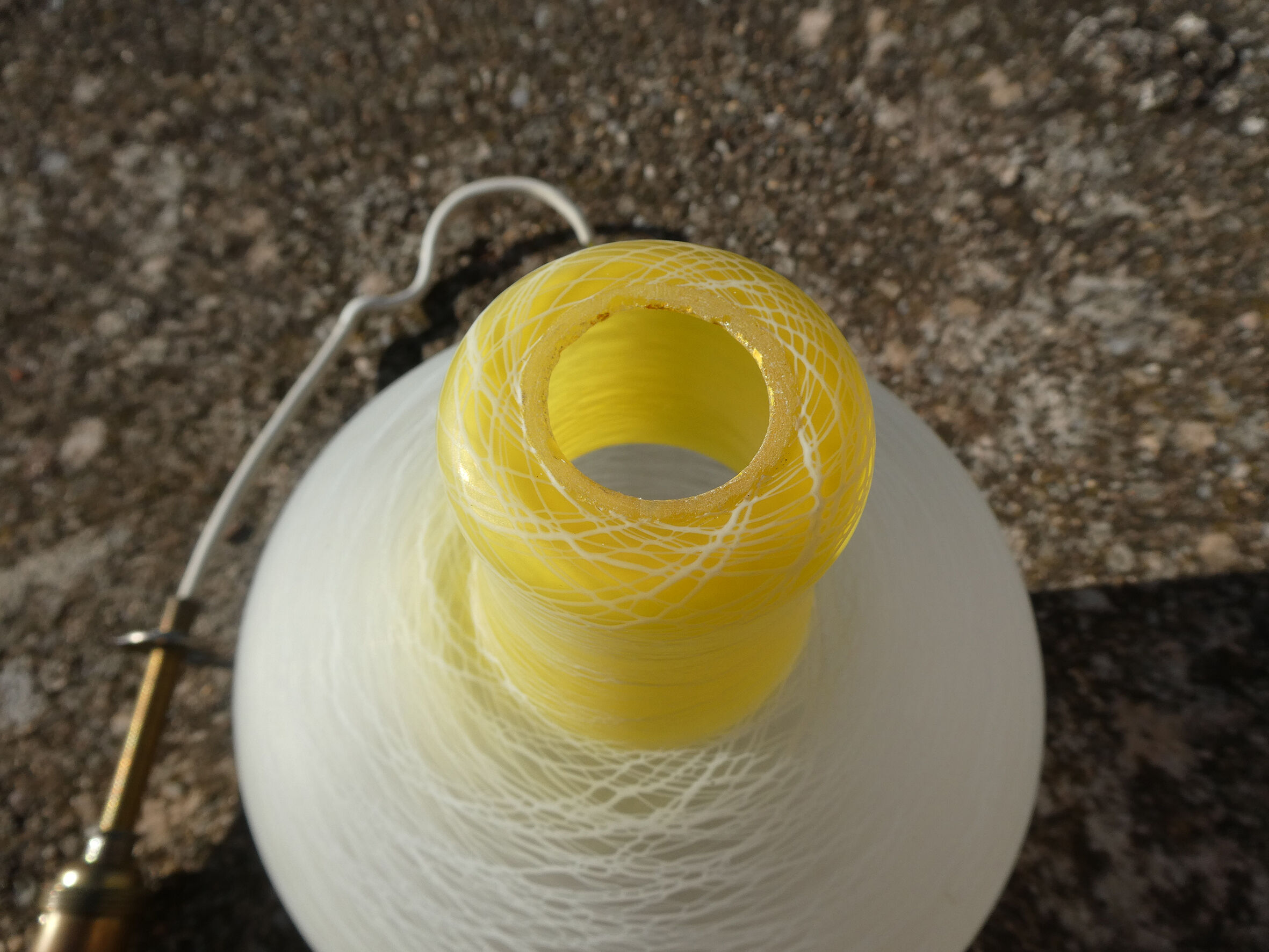 white and yellow vintage textured glass pendant lamp 50s