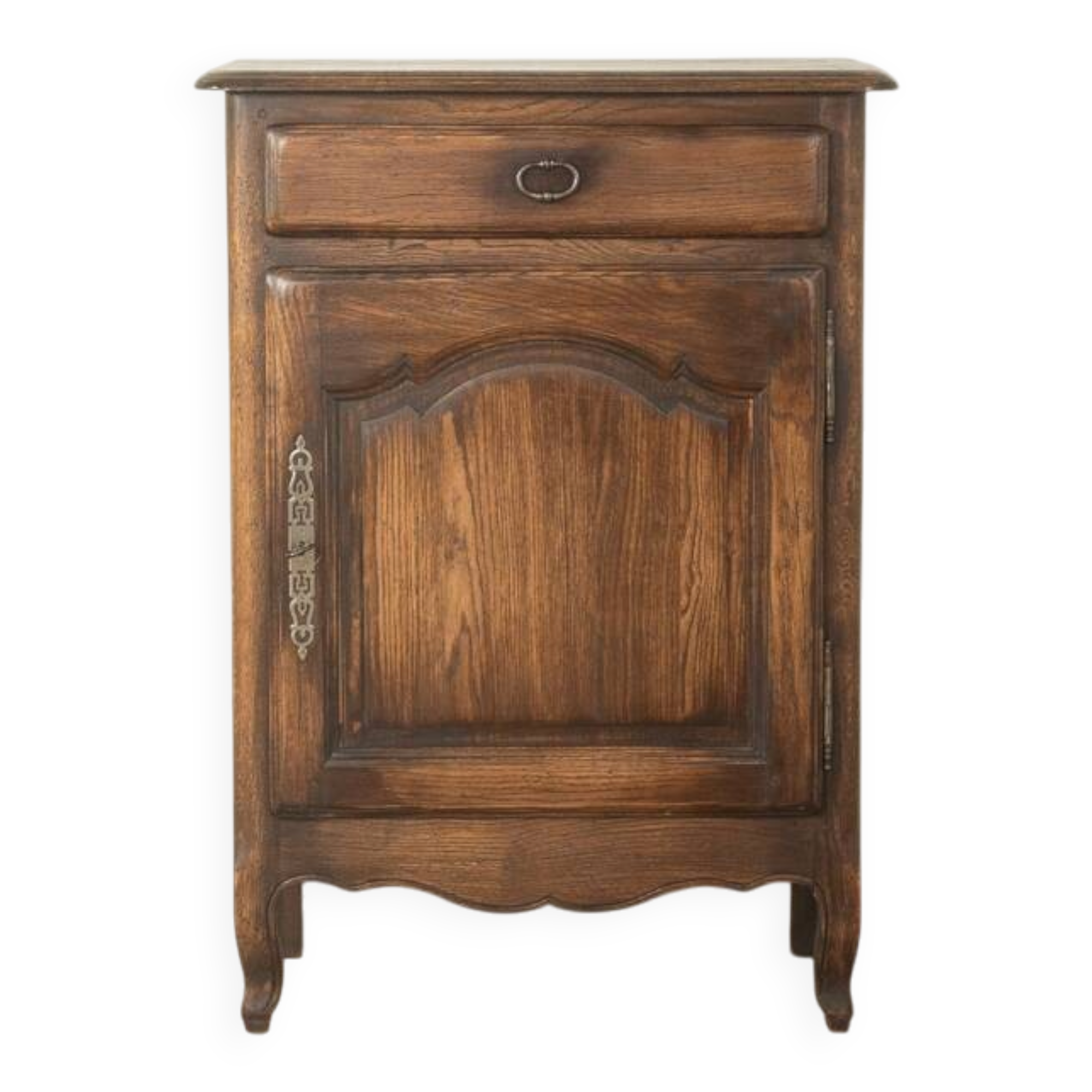 Antique chest of drawers with curved silhouette and patina