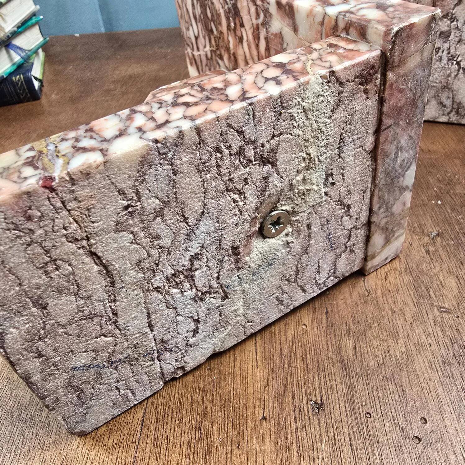 Antique pink marble bookends – Vintage Art Deco pair