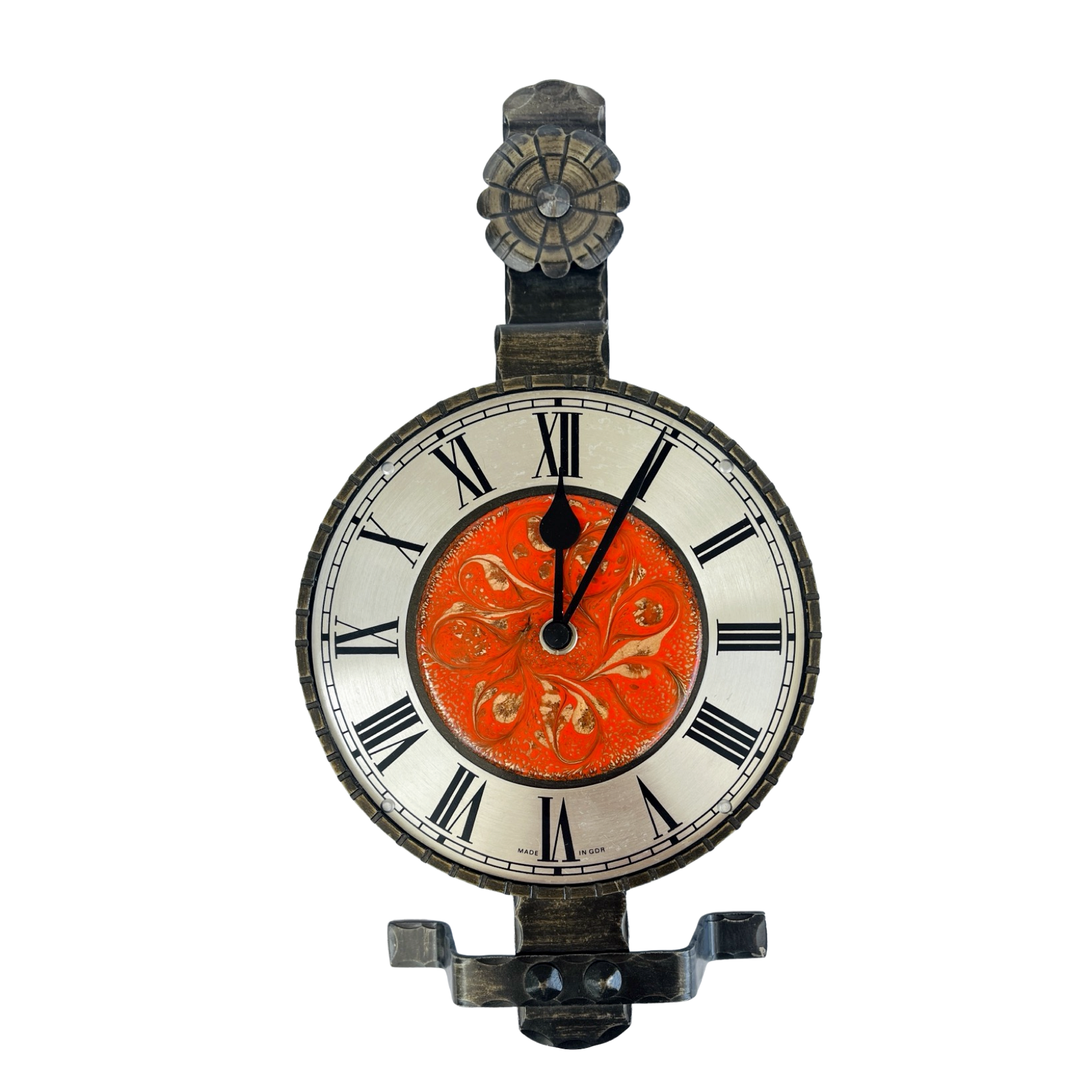 Metalwork electric wall clock VEB Elektrobau Greiz, Germany 1970s