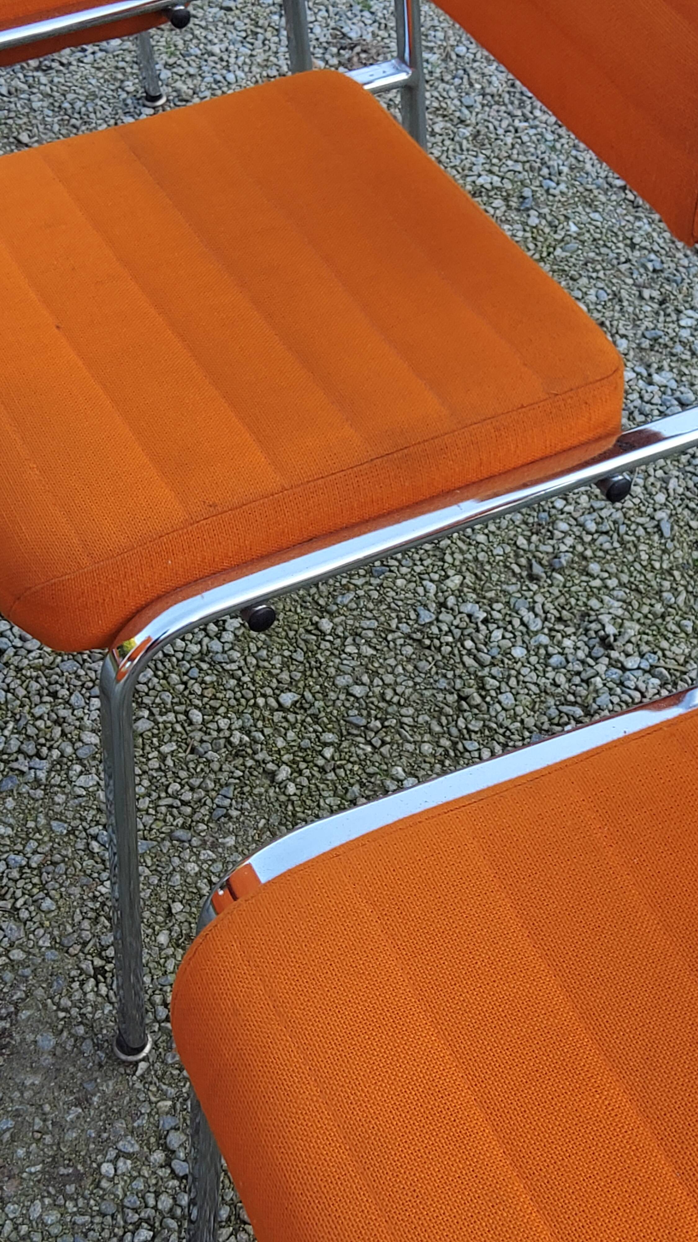 Set of 6 designer chairs from the 70s orange fabrics and chrome tubes
