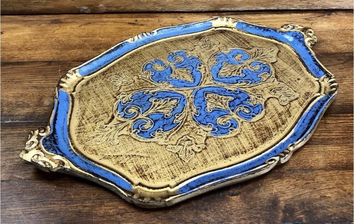 Ancien plateau Florentin bleu et or