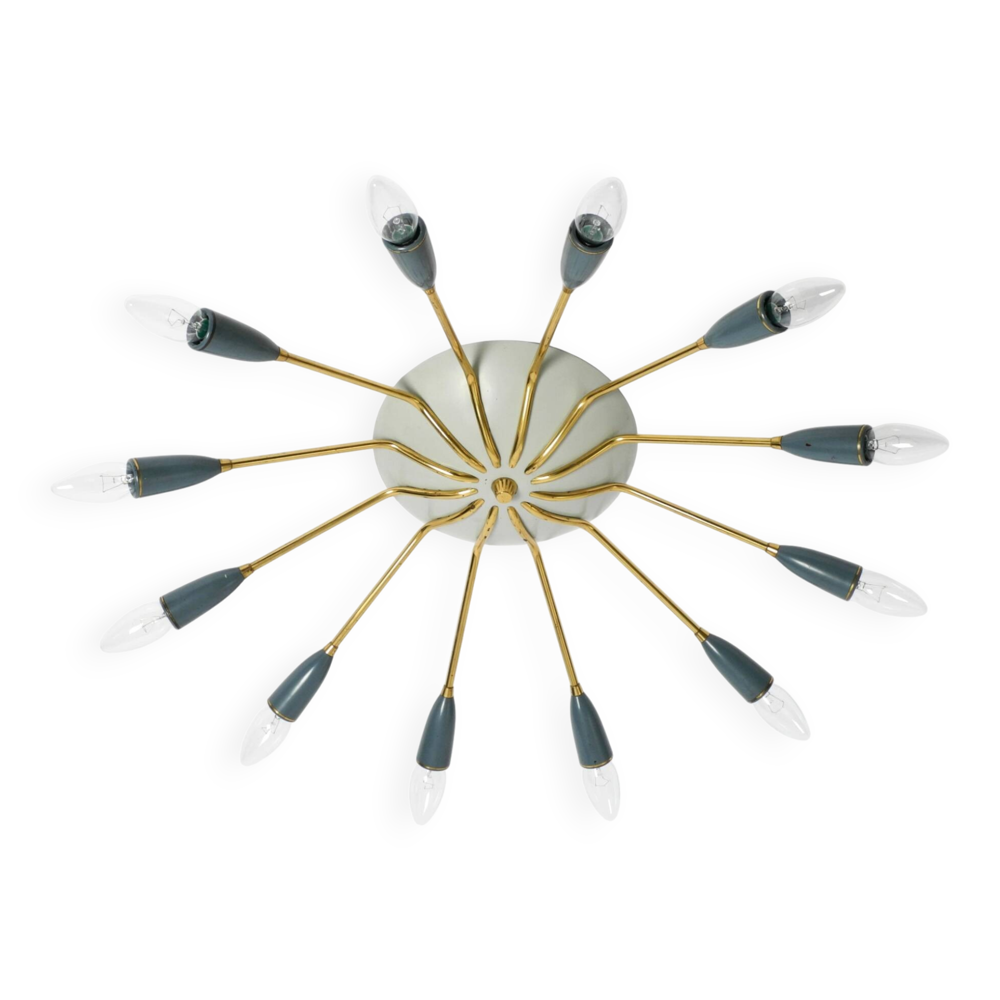 Very nice large 12-armed Mid Century Modern Brass Sputnik ceiling lamp