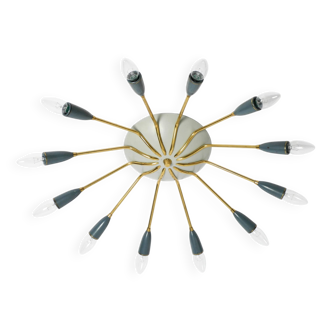 Very nice large 12-armed Mid Century Modern Brass Sputnik ceiling lamp