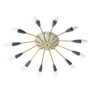 Very nice large 12-armed Mid Century Modern Brass Sputnik ceiling lamp