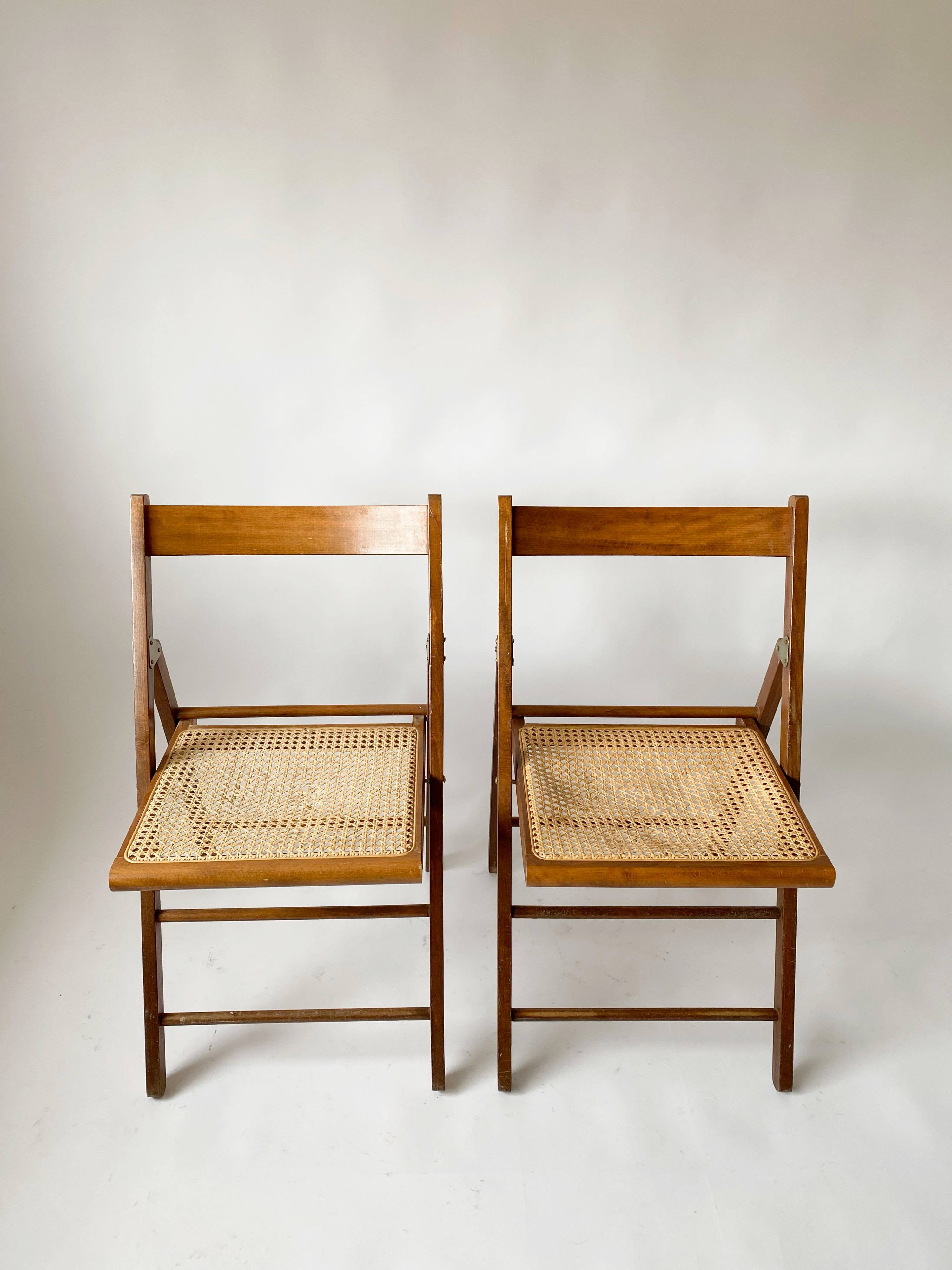Pair folding chairs caning