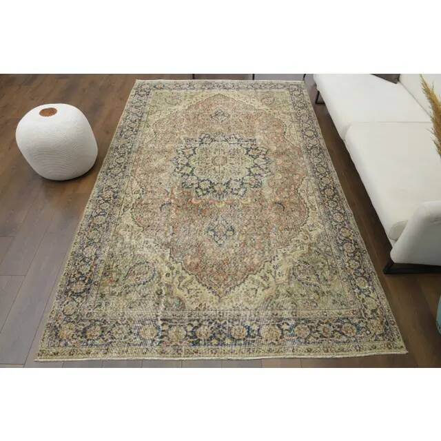 Tapis vintage turc Oushak fait main en laine et coton, années 1970