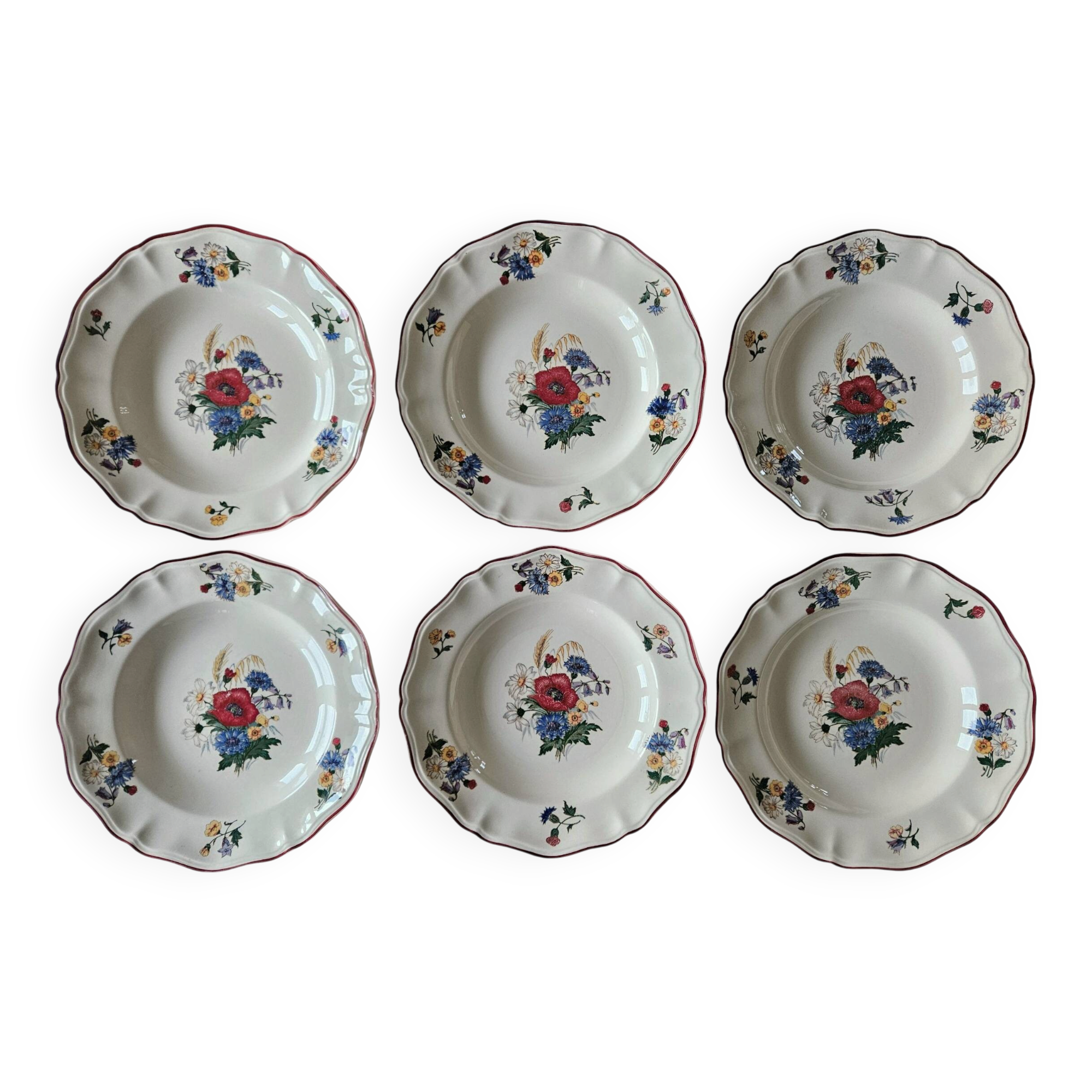 6 large antique deep plates in Sarreguemines earthenware