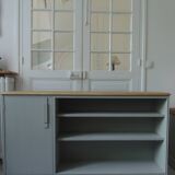 Furniture, vintage bookcase re-enchanted in verdigris, wooden top.