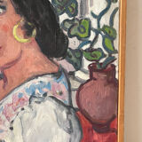 Spanish woman with a red bouquet, signed 1978.